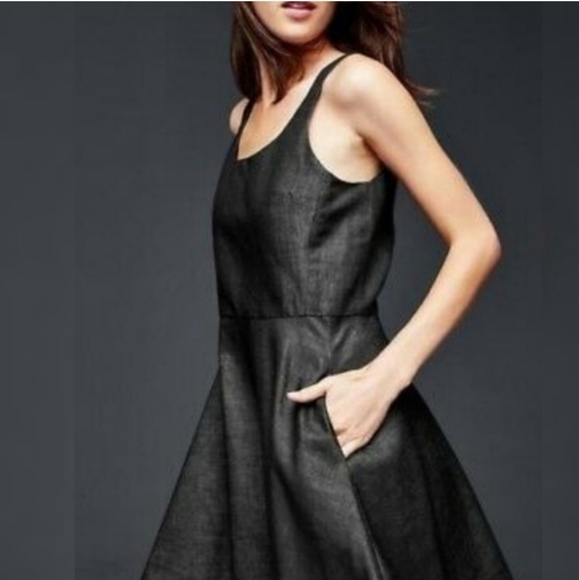 Gap Sleeveless Scoop Neck Black Chambray Fit & Flare Ballet Dress w/pockets Sz 4 - Picture 3 of 17